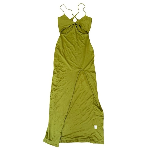 Front Twist Maxi Dress Cut Out Slit Green Womens Medium - Picture 1 of 6